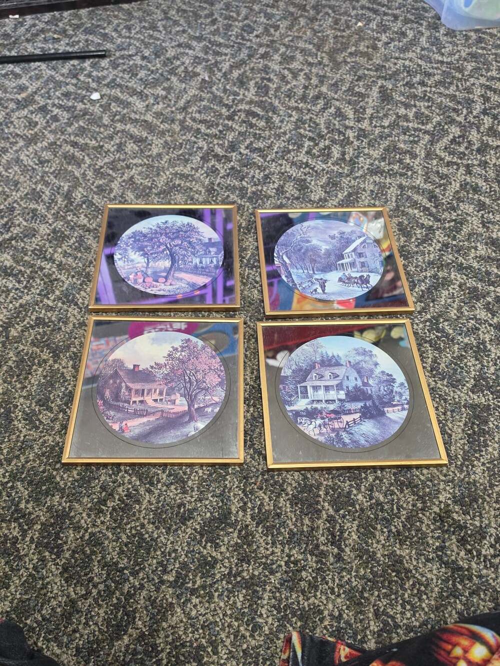 Currier And Ives Vintage Mirror Wall Art Set Of Four
